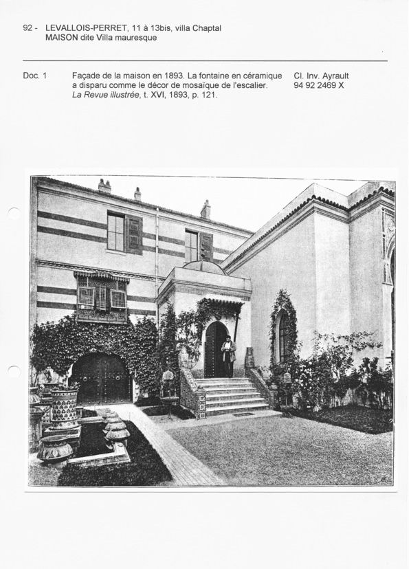Villa Mauresque — photographie historique de la façade en 1893